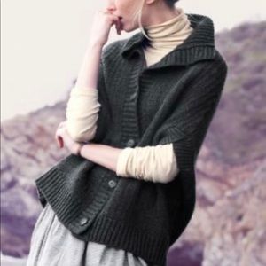 Garnet Hill Button-Front Cape Sweater Lambswool Angora Rabbit Hair blend Black M